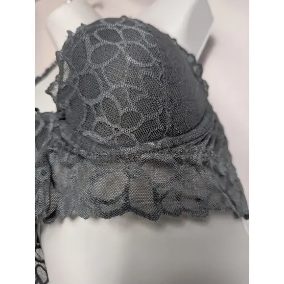 Pink Victorias Secret Bralette Halter Lace Solid Gray Underwire Sz M Cup A-C - Picture 5 of 8